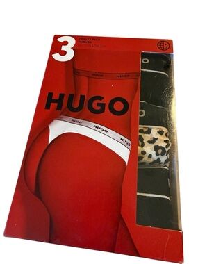 HUGO BOSS 3 pairs triple pack Thong Underwear NEW Leopard Black Cotton Designer